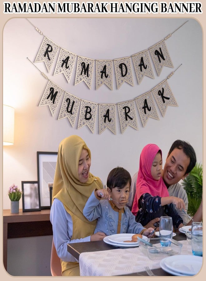 SmoothNovelty 2 Pcs Eid Ramadan Mubarak Banner Wooden Ramadan Mubarak Decoration Rustic Bead Ramadan Decorations Banner Muslim Party Decor Supplies for Home Fireplace Indoor Outdoor(Black Letter) - Image 5